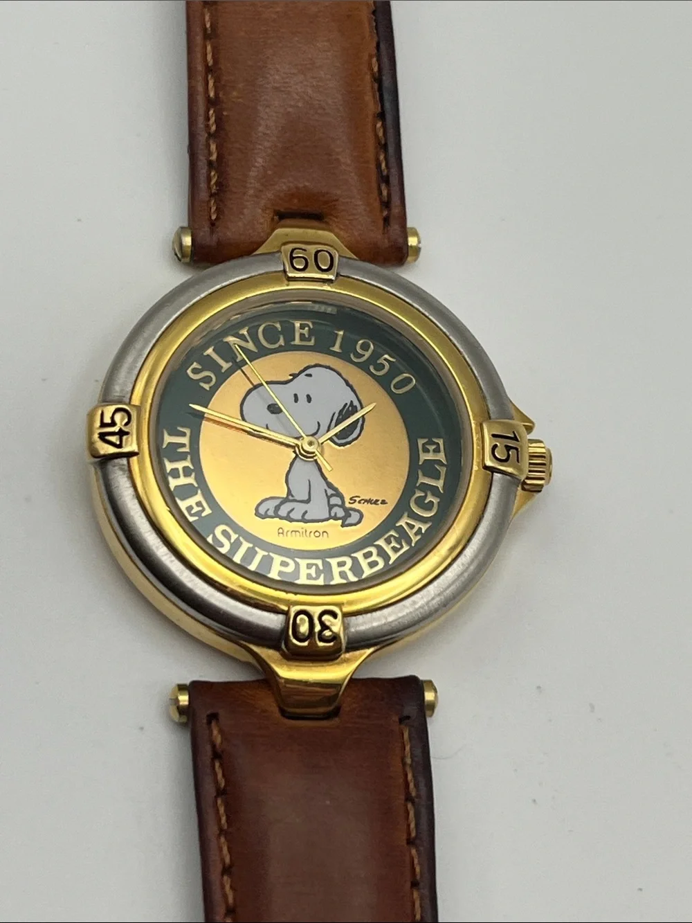 Armitron Gold & Brown Snoopy 'The Superbeagle' Watch